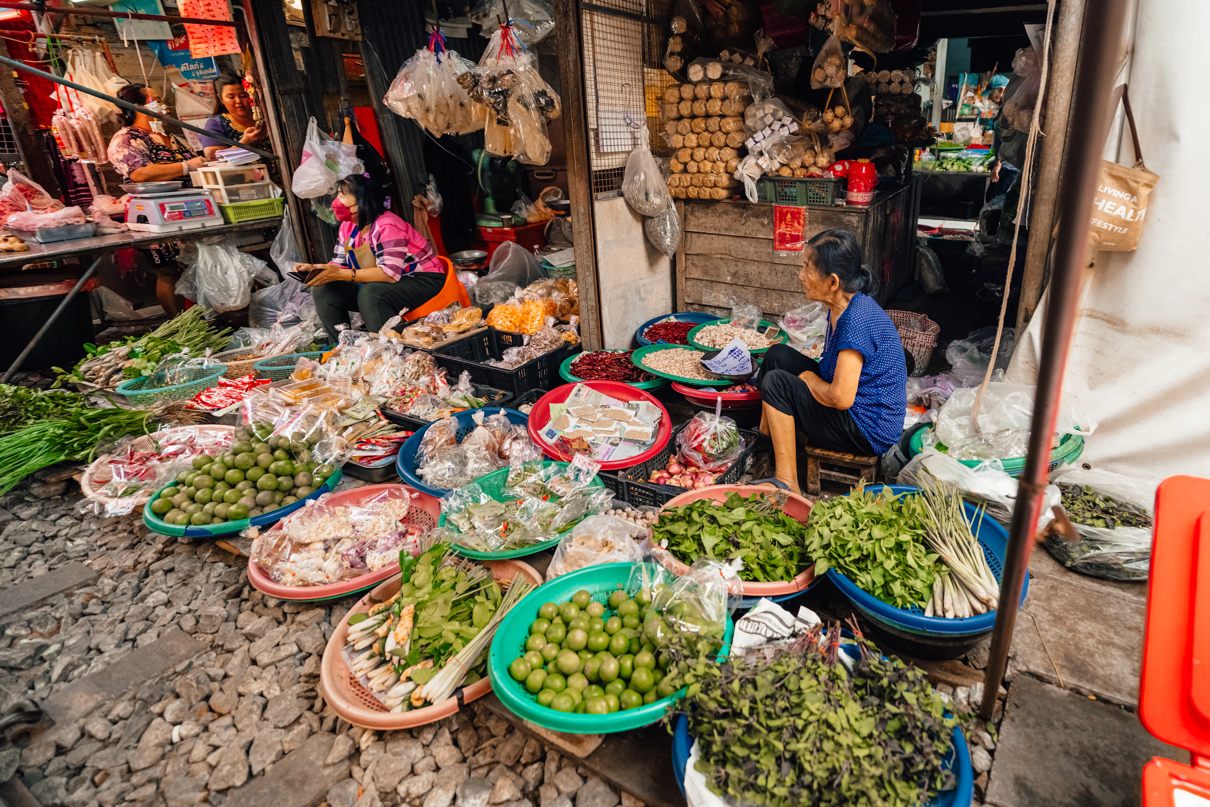 Fresh produce for sale at a busy market