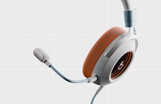 Headphones with a microphone are shown in the image.