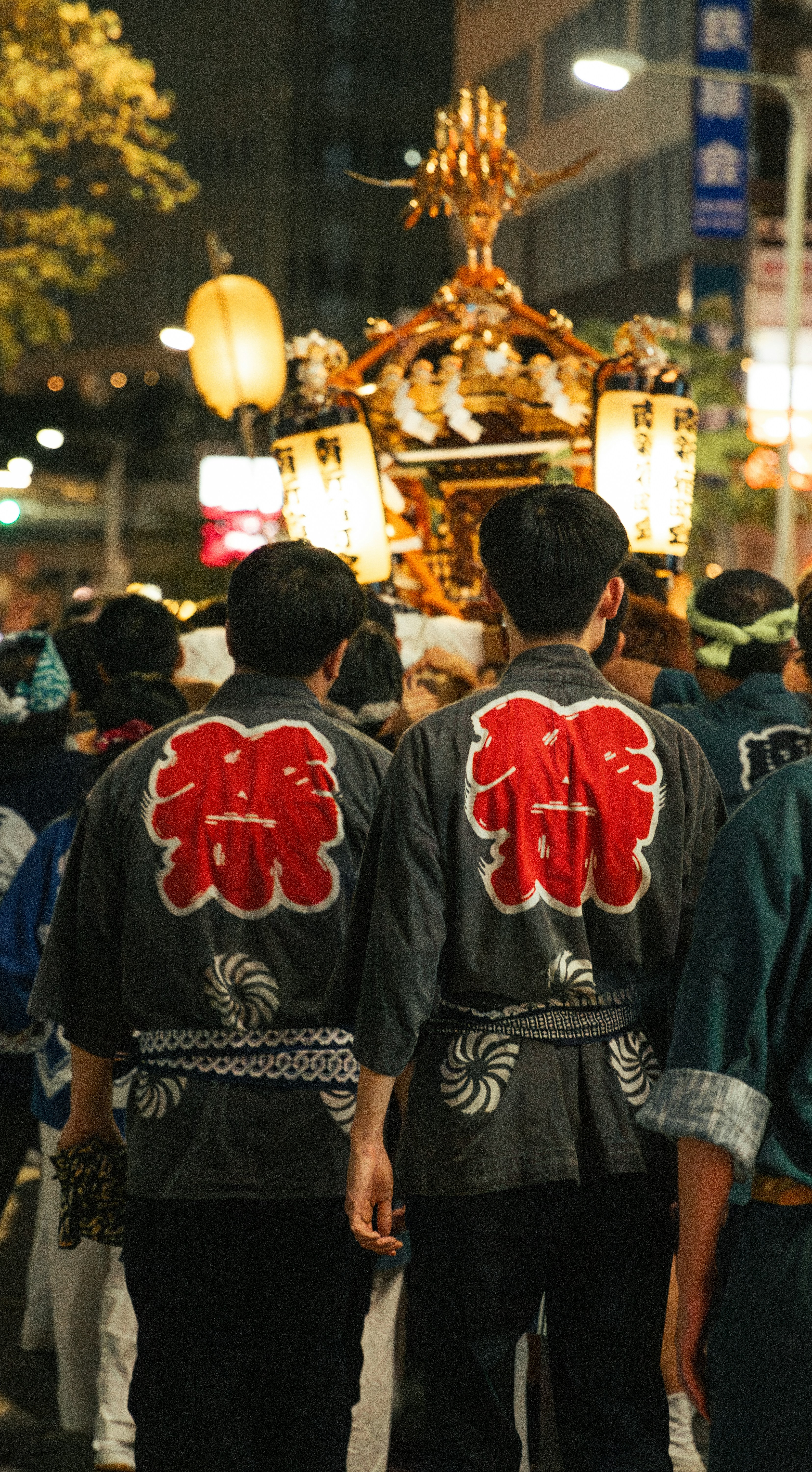 Japanese festival with mikoshi and traditional clothing