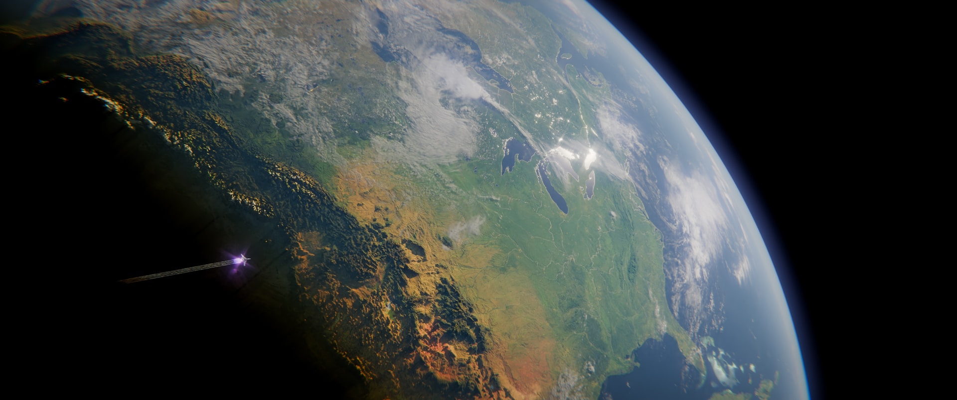 Earth from space with a light streak.