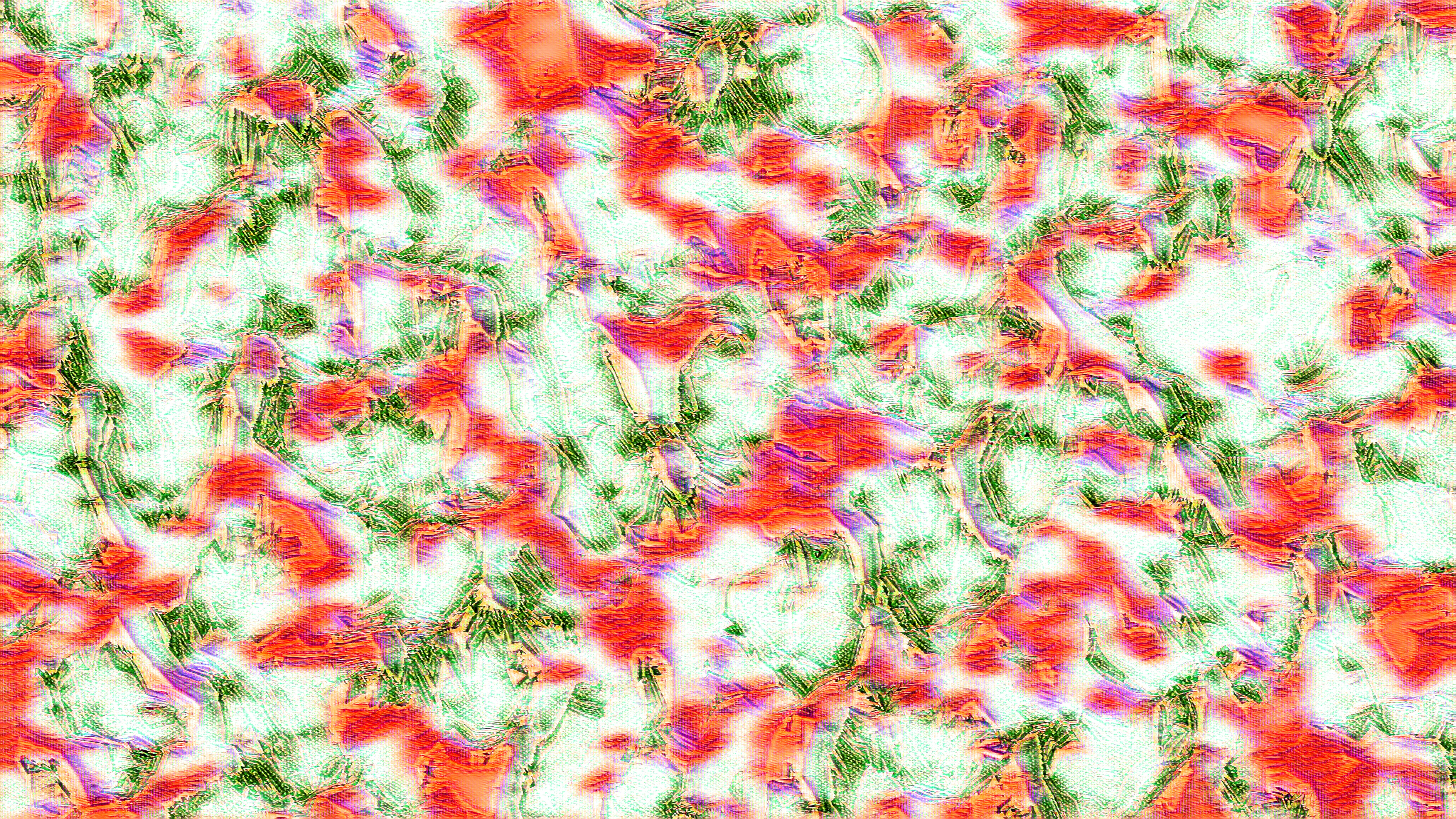 An abstract, colorful, and textured pattern is visible.