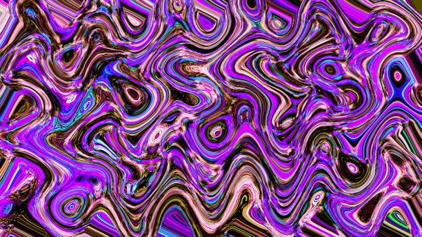 Abstract artwork with wavy, colorful patterns.