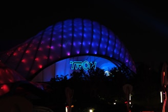 Tron lightcycle run at night in the park.