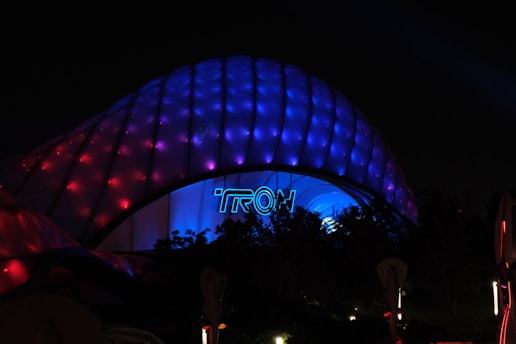 Tron lightcycle run at night in the park.