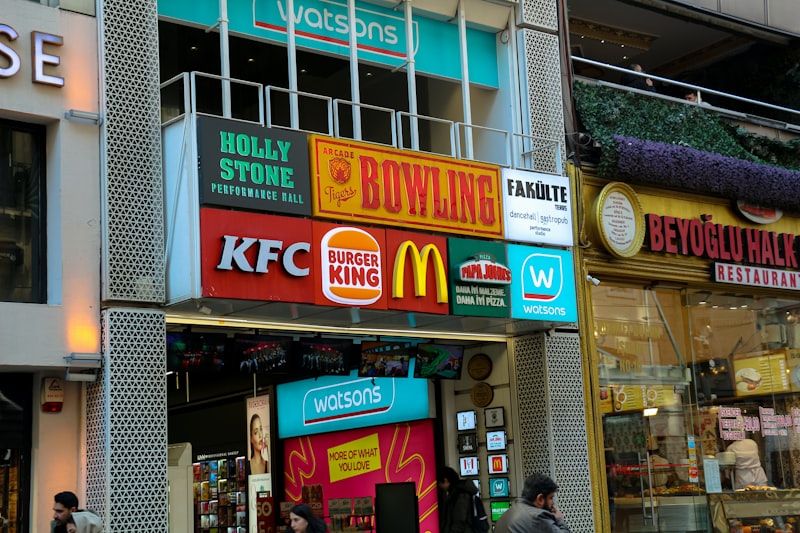 Street with multiple business storefronts