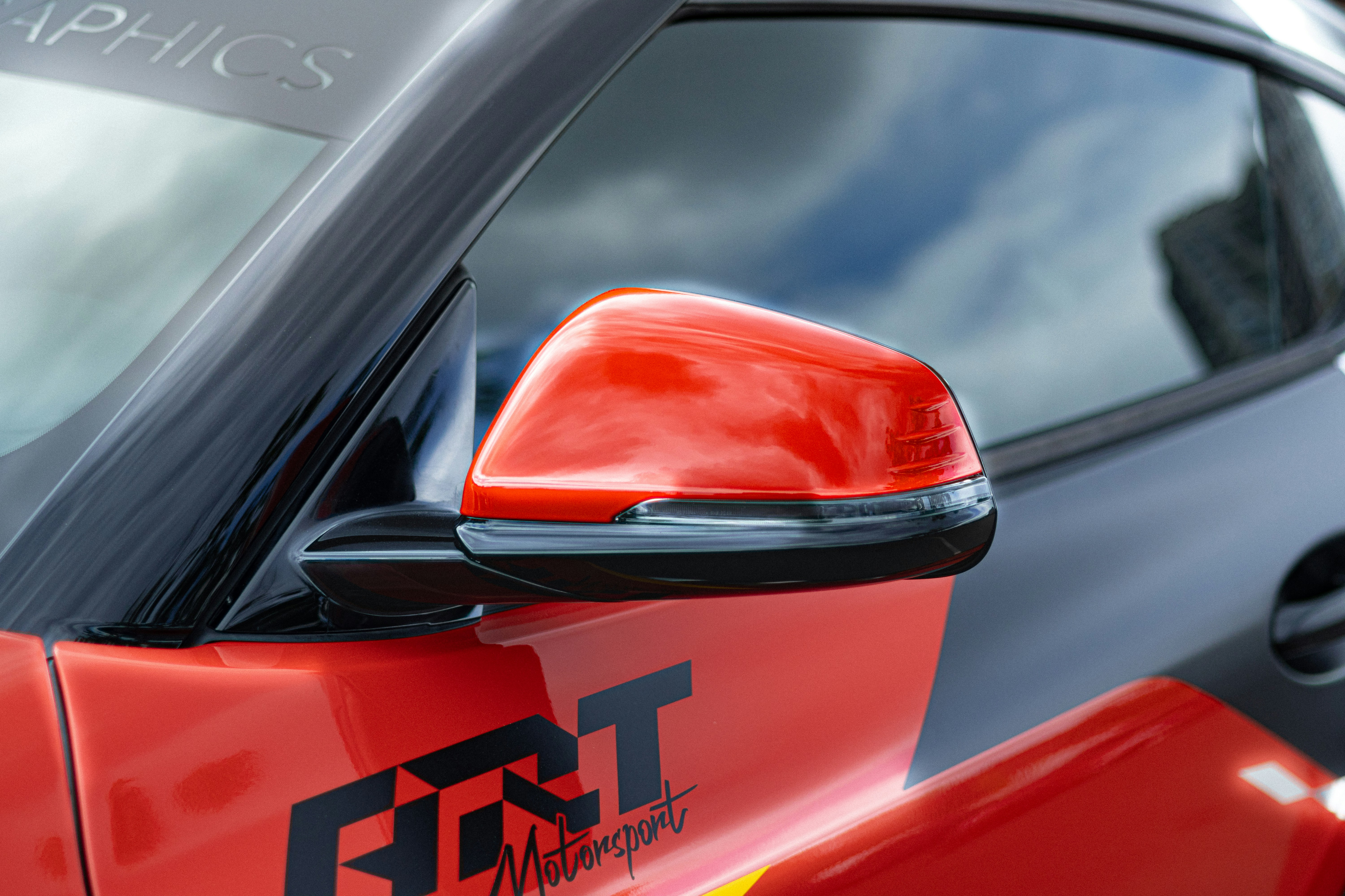 A close-up of a car's side mirror.