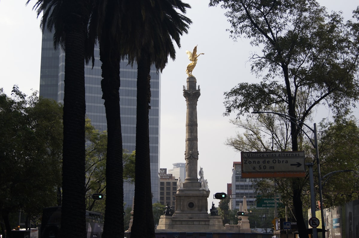 The golden Angel of Independence monument on Paseo de la Reforma, Mexico City