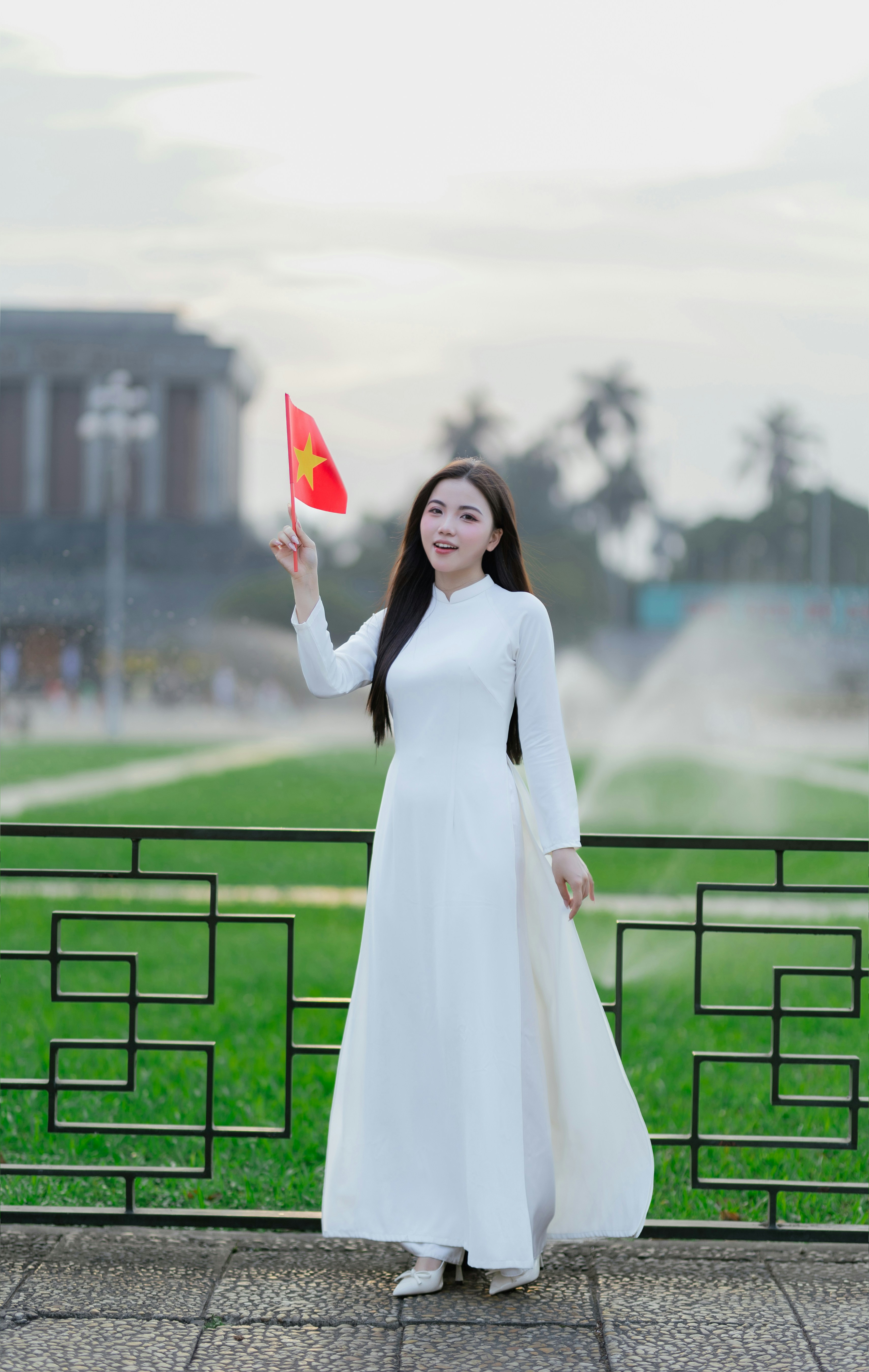 Woman holding the vietnamese flag in a beautiful gown. photo  Free Girl  Image on Unsplash