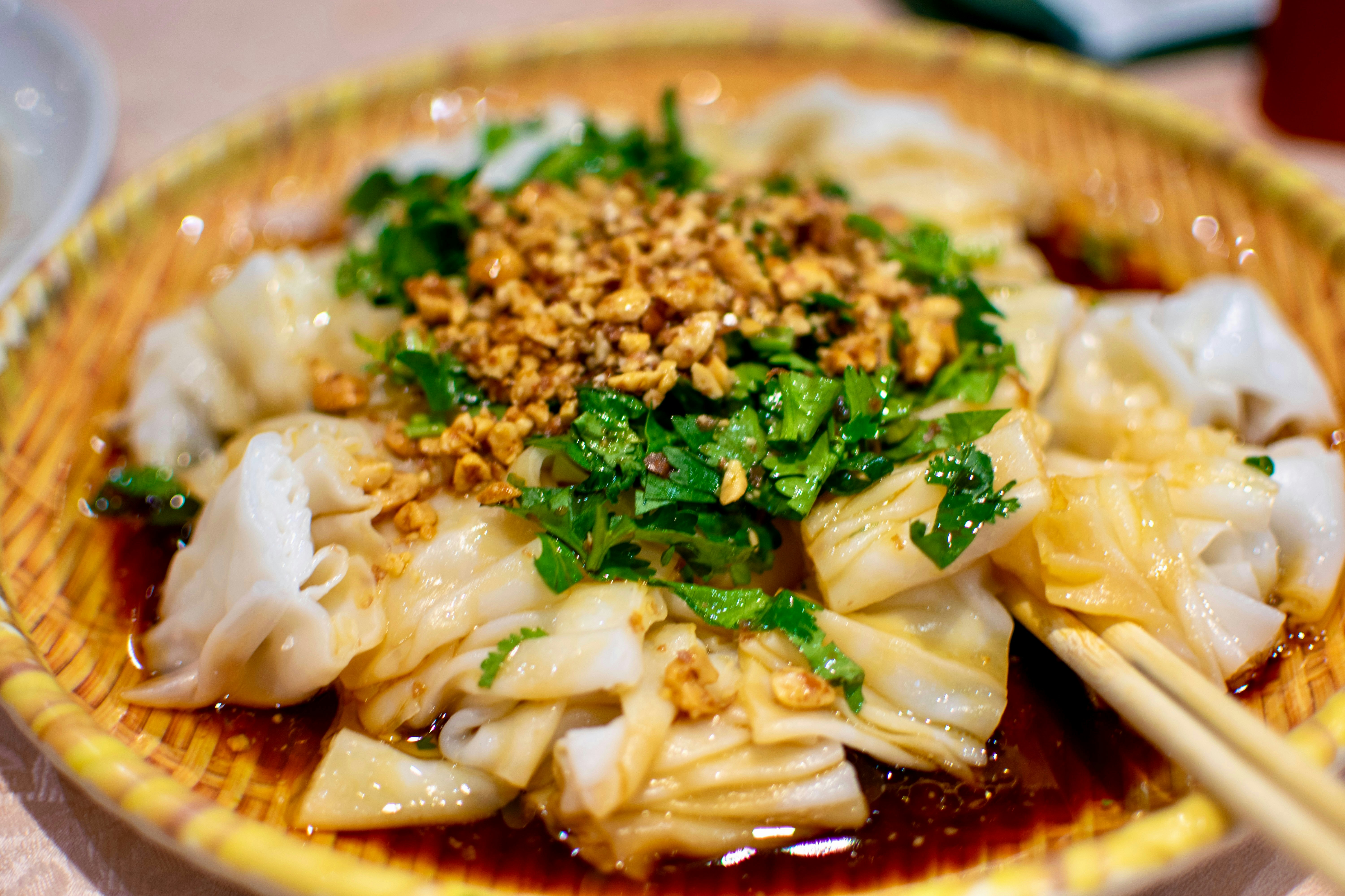 Delicious asian dumplings with herbs and spices.