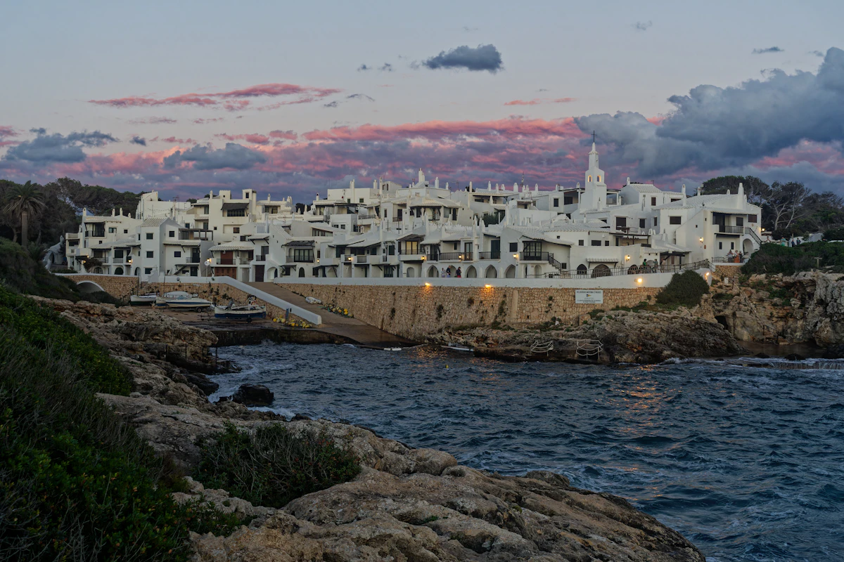 Fishing village of Fornells at sunset, Menorca