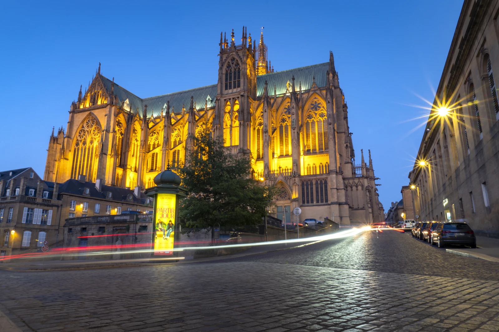 The Cathédrale Saint-Étienne lit at night — Metz, France