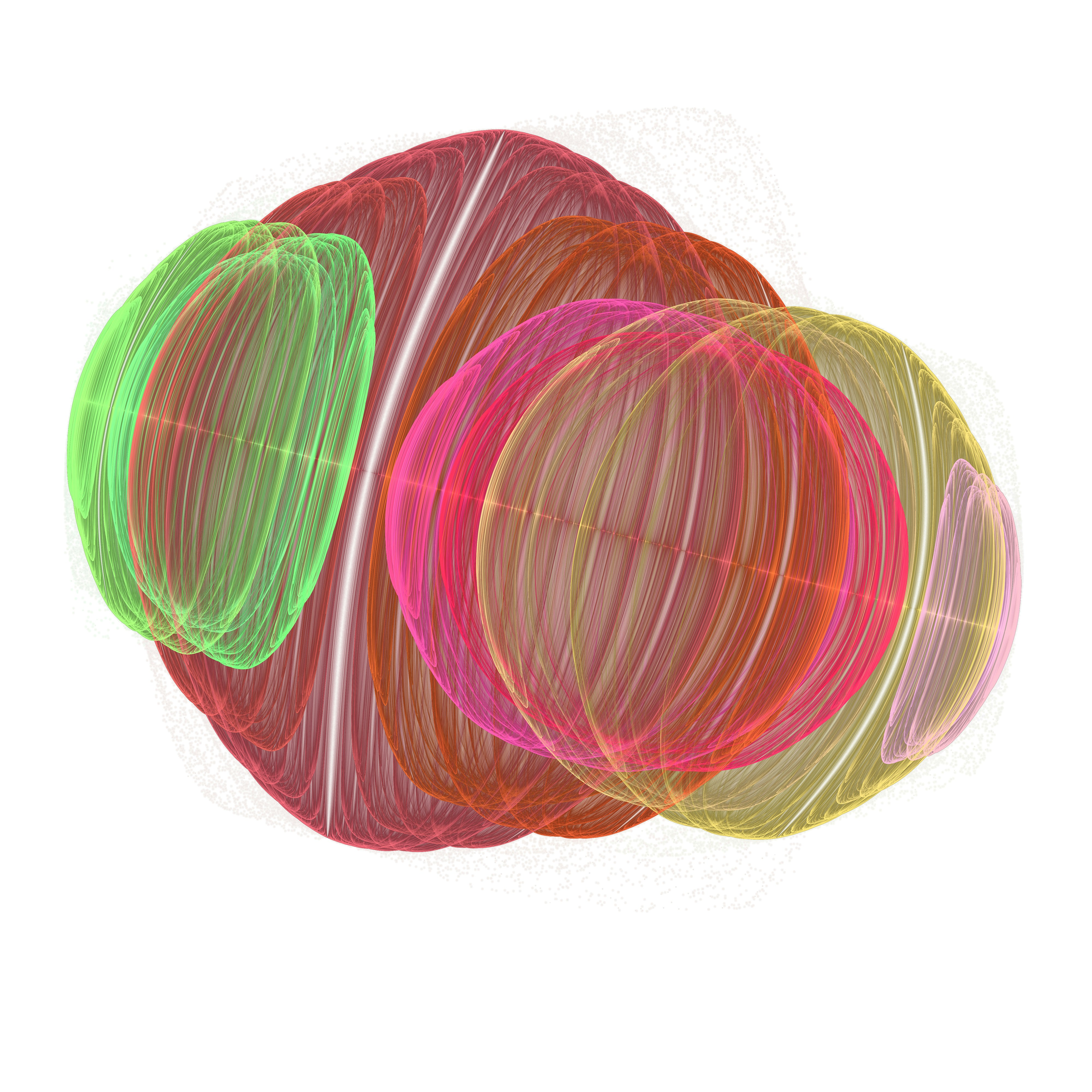 Abstract shapes overlaying each other in various colors.