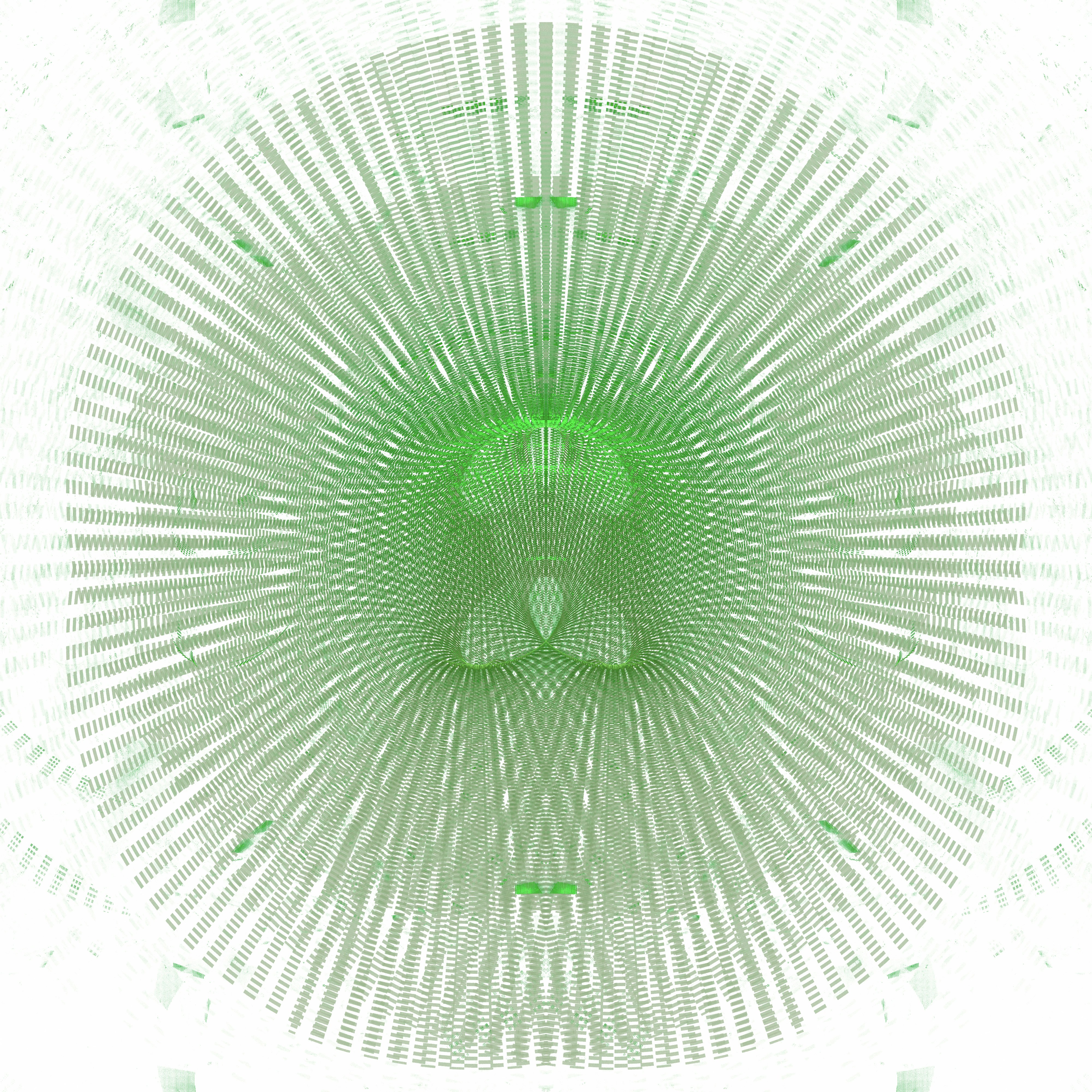 A green, geometric design with radial lines