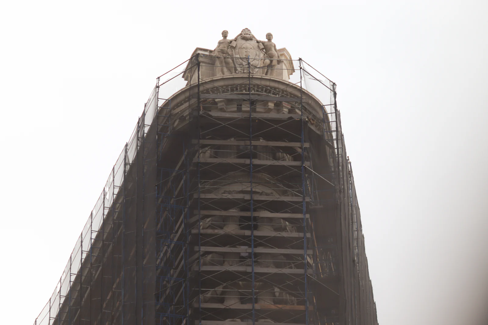 Building facade with scaffolding access