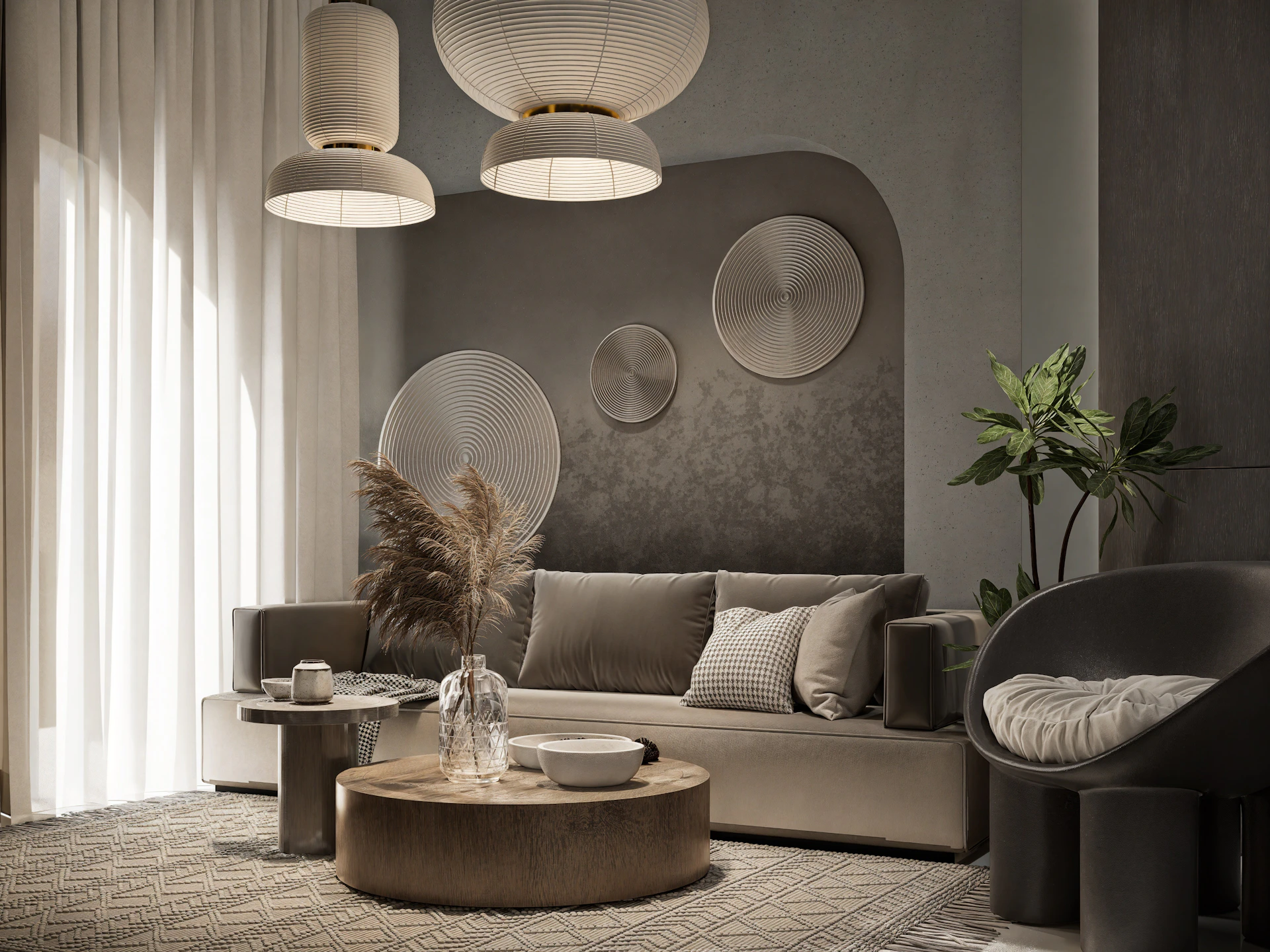 A modern living room with stylish decor.