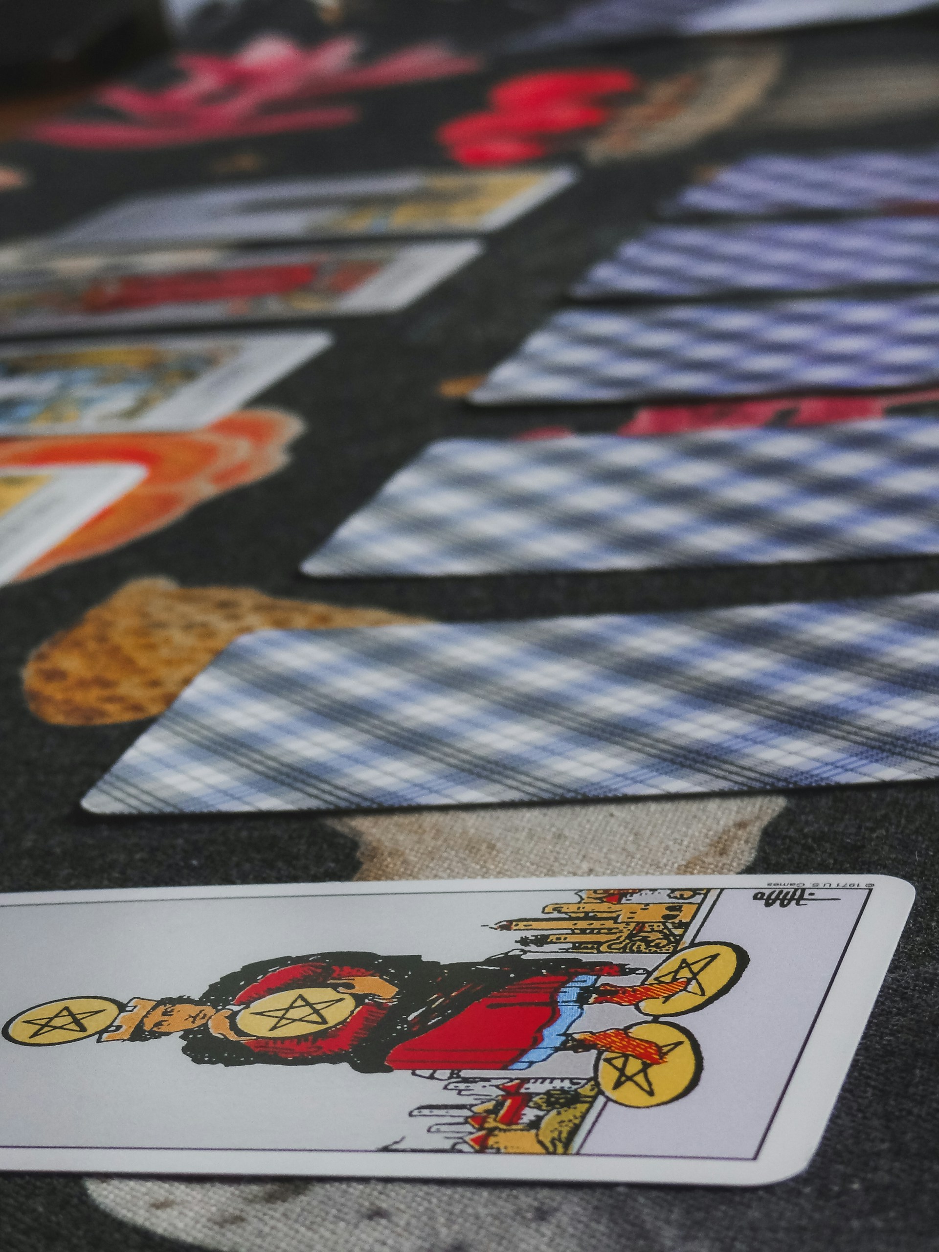 Tarot cards are laid out for a reading.