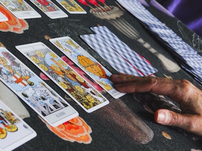 Tarot cards are laid out for a reading.