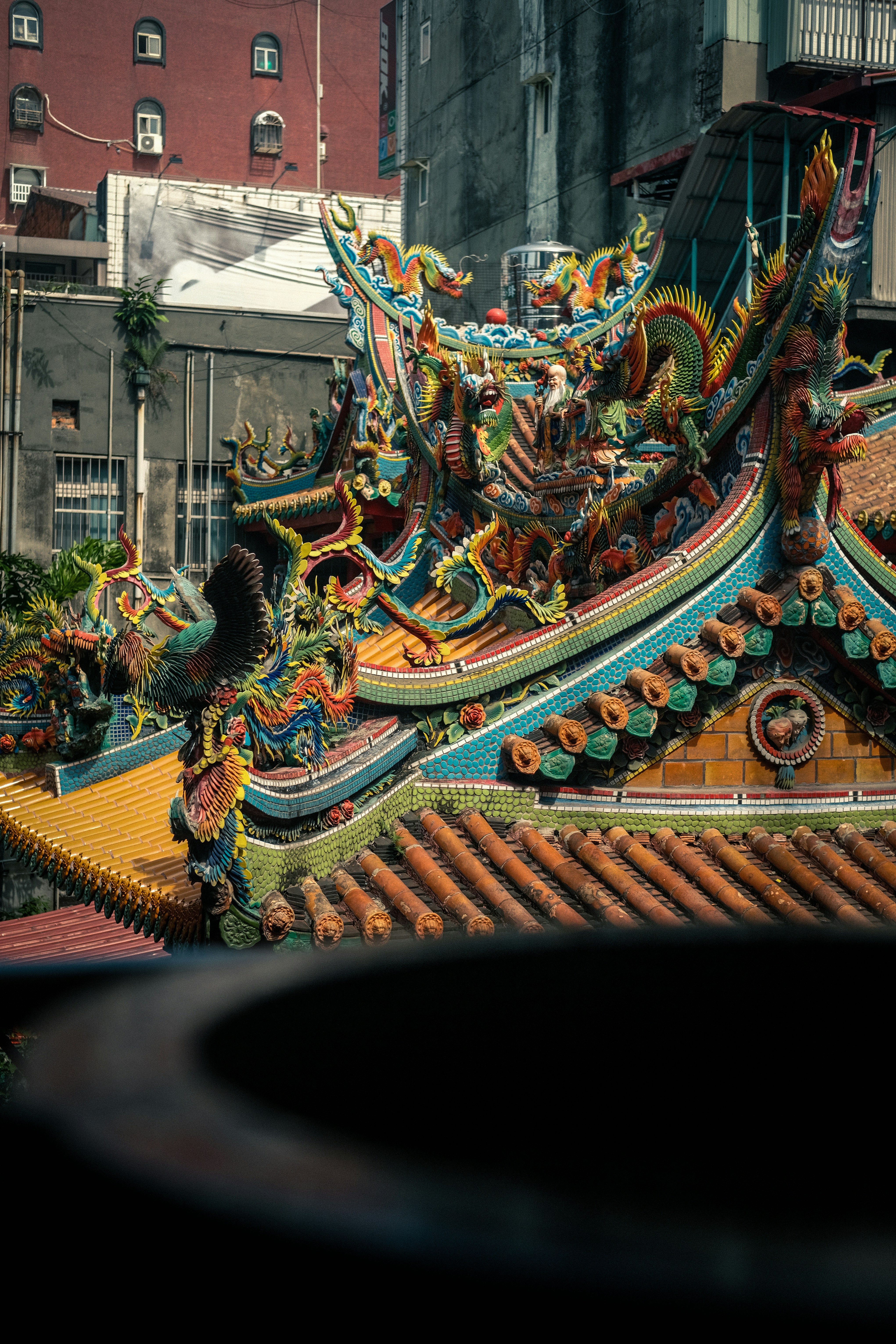 Decorated roof of an asian temple.