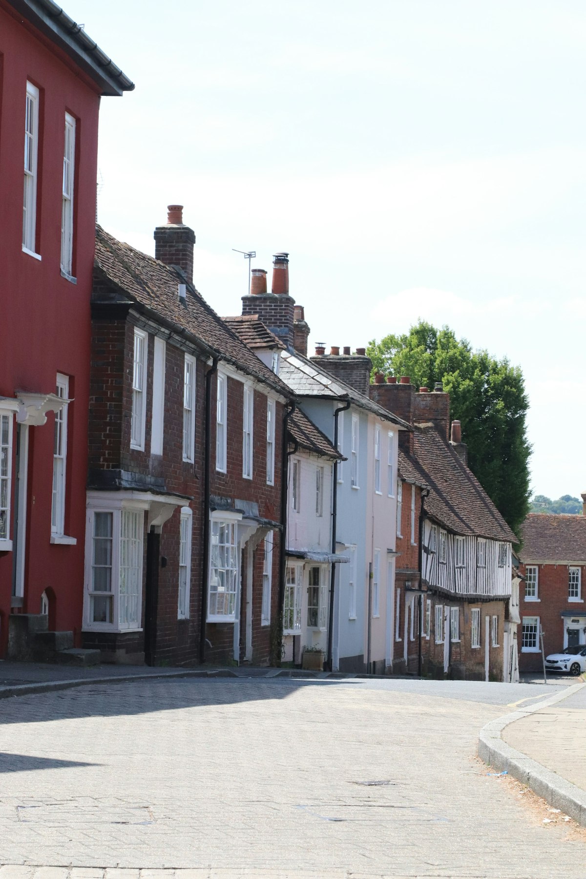 A street of colourful houses in a Hampshire town near Fareham