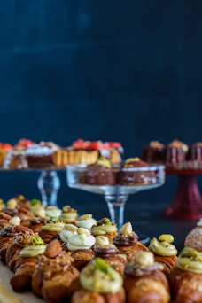 Delicious pastries and desserts are on display.