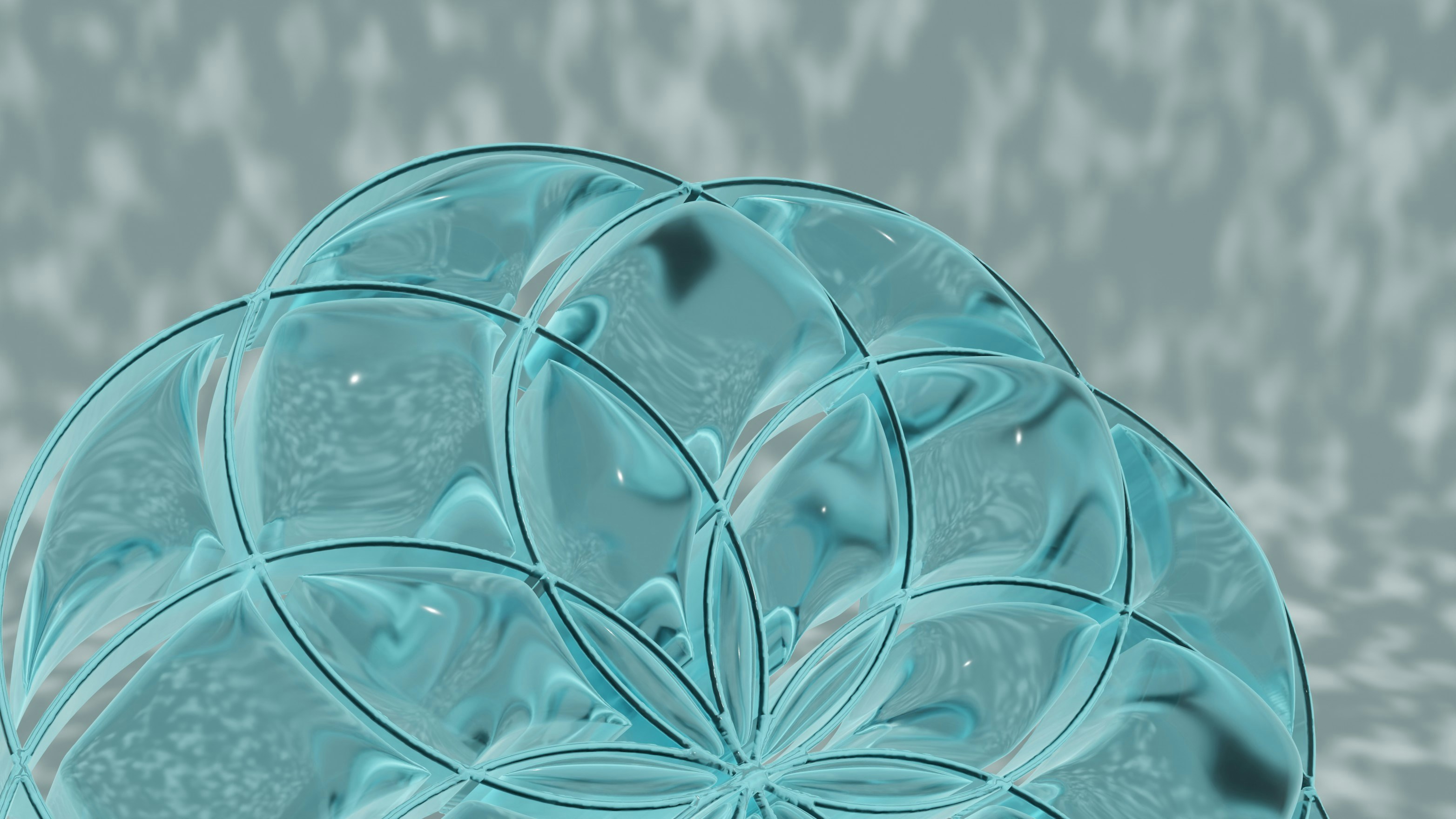A cluster of transparent, blue spheres.