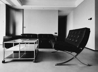 A modern living room with a classic chair.
