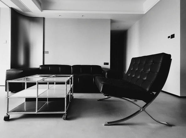 A modern living room with a classic chair.