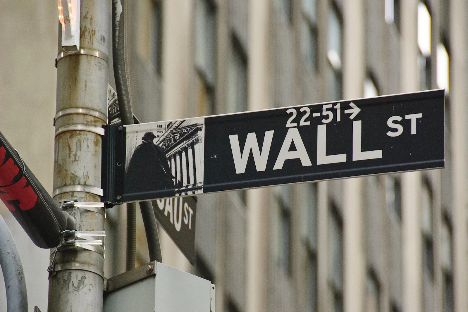 Wall Street street sign on a pole in New York City