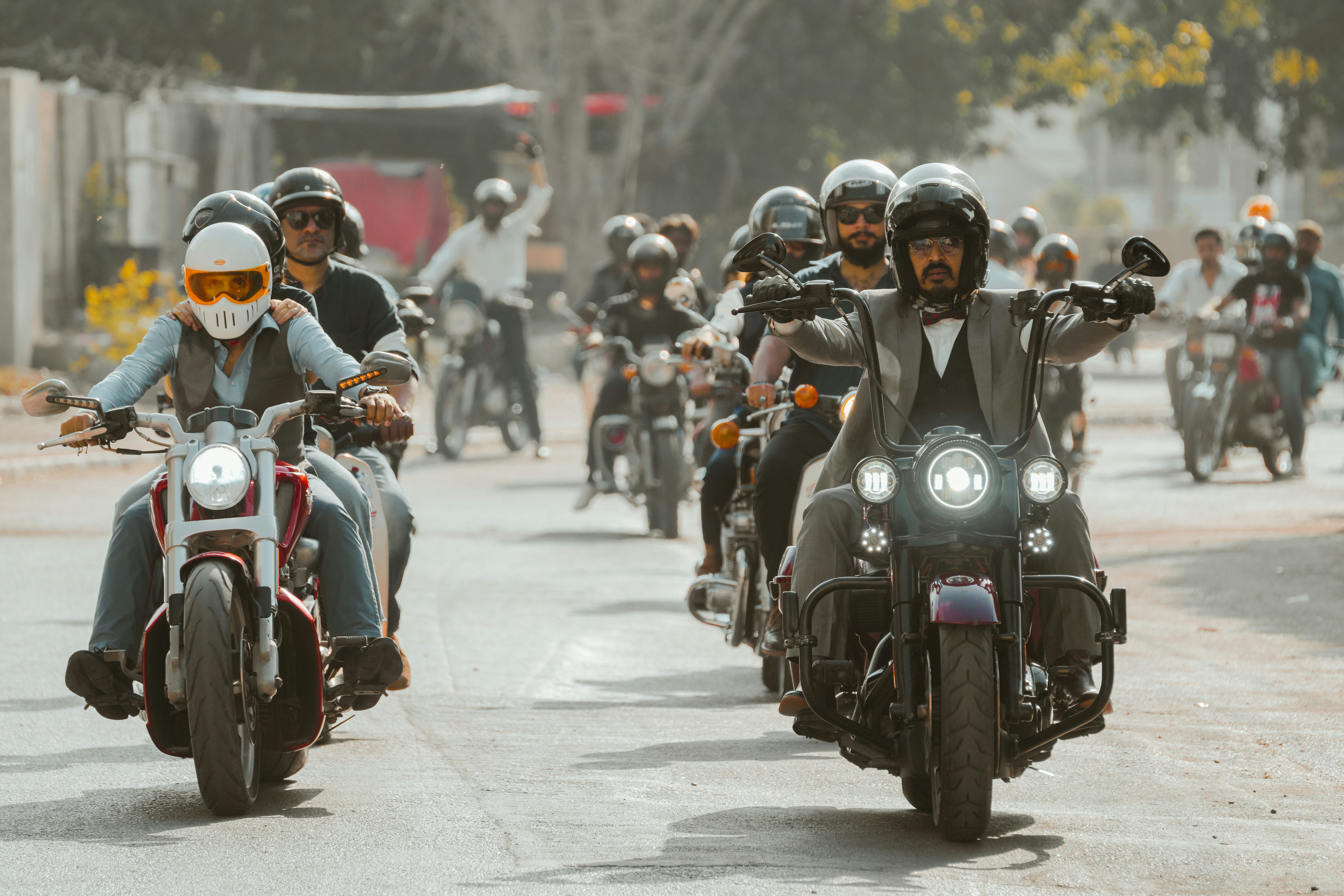 Group of bikers on road
