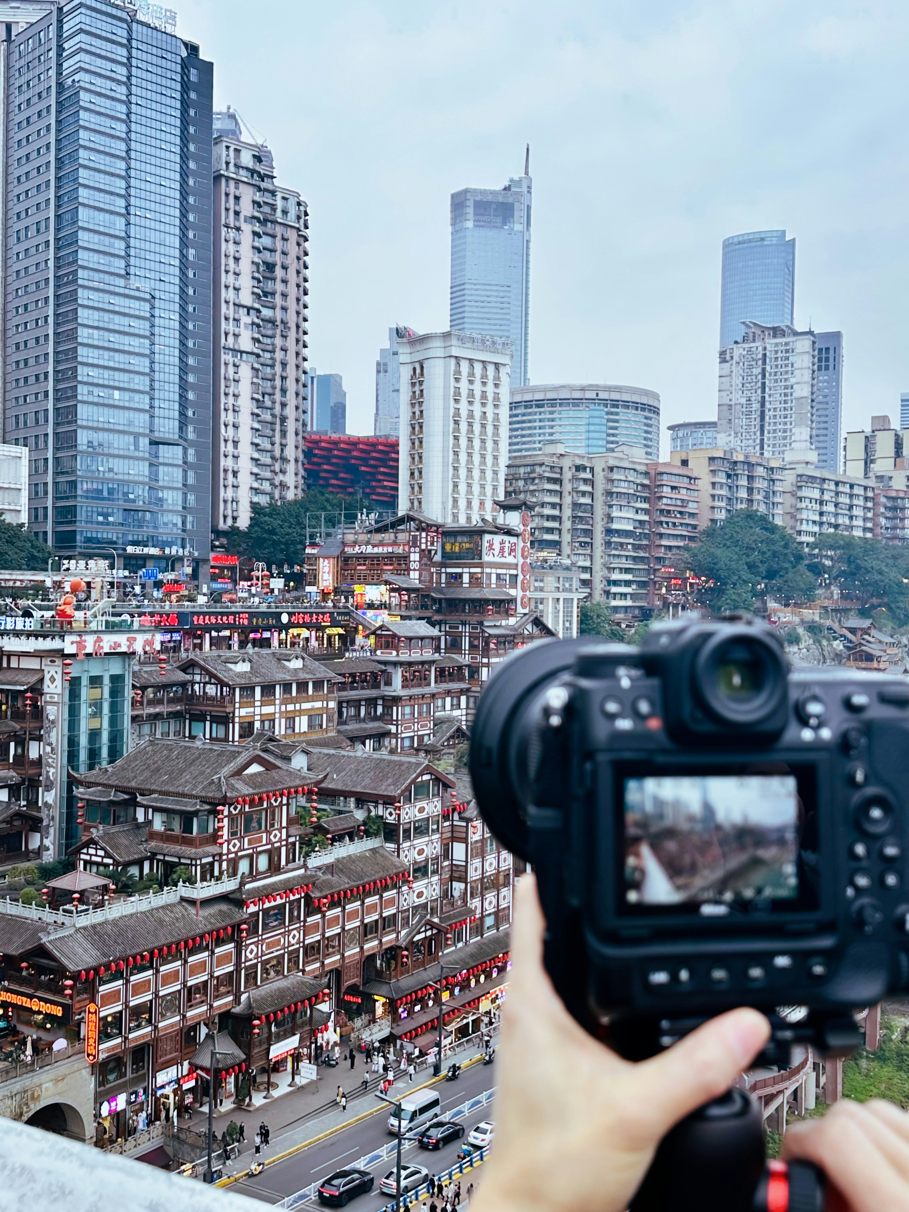 A photographer captures a scenic urban view.