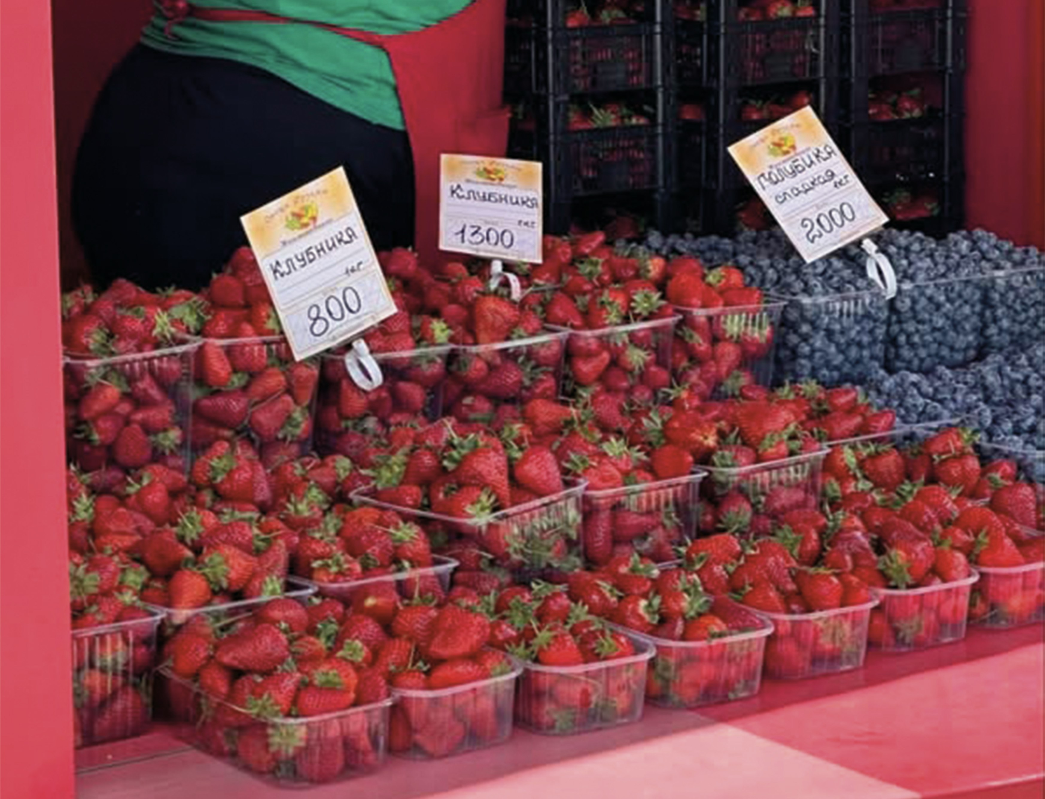 Punnets of strawberries with prices