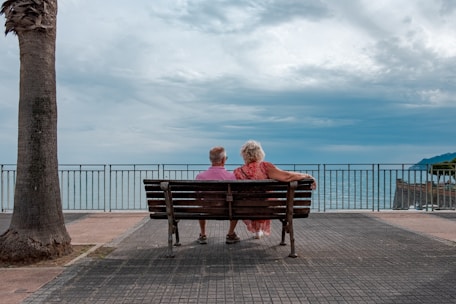 Couple enjoys a view of the water.