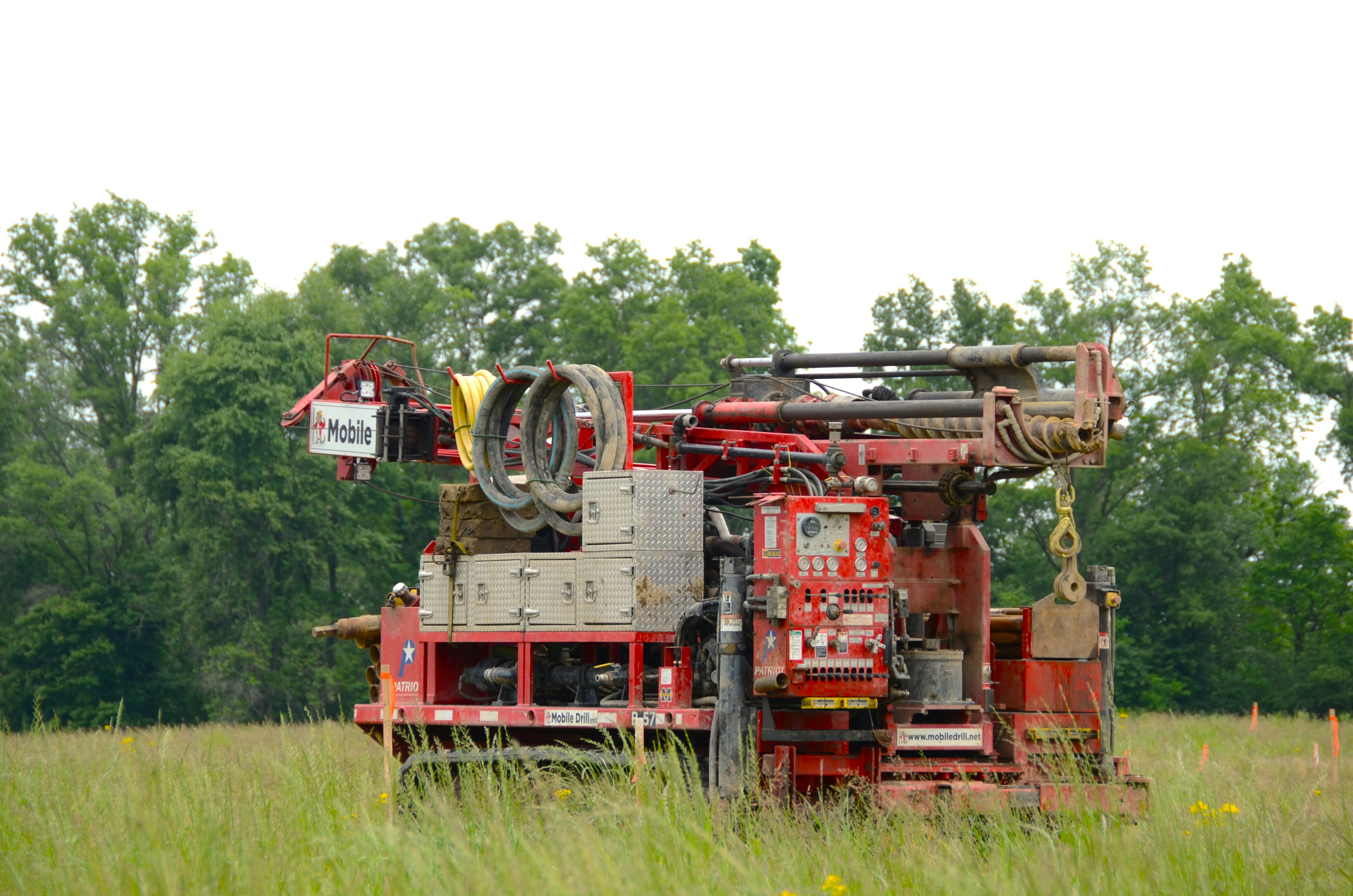 Mobile drill rig in field