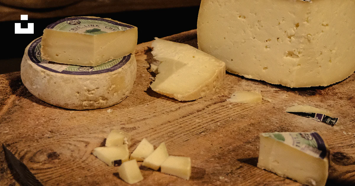 Cheese samples are displayed on a rustic wooden board. photo – Free ...