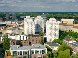 Skyscrapers and buildings fill a bustling city.