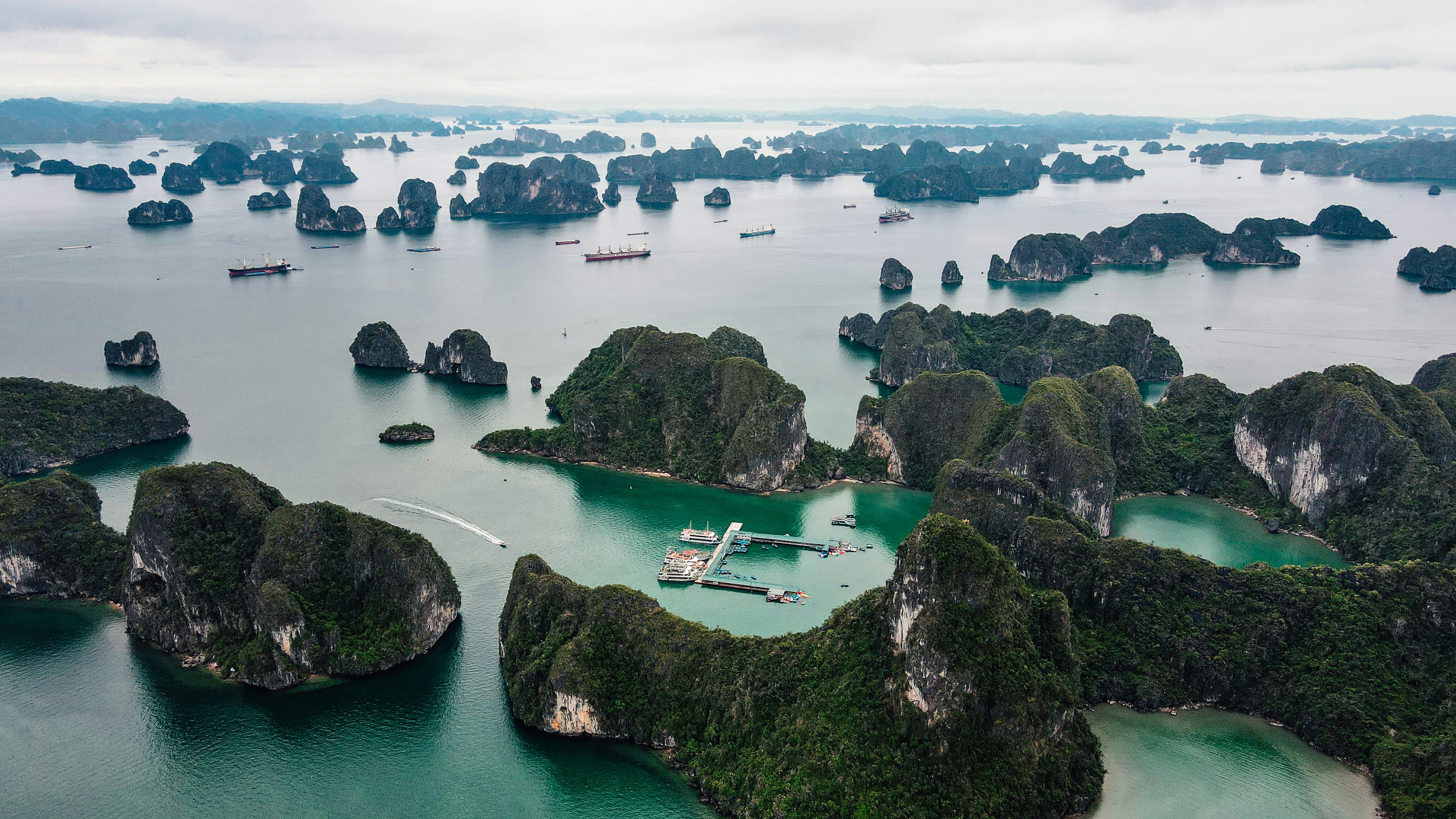 Mountains rise from the ocean.