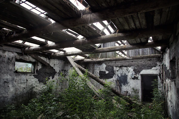 Dilapidated property with roof damage