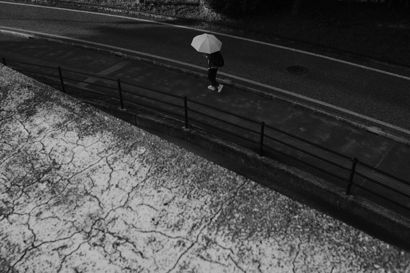 A person carrying an umbrella in the rain