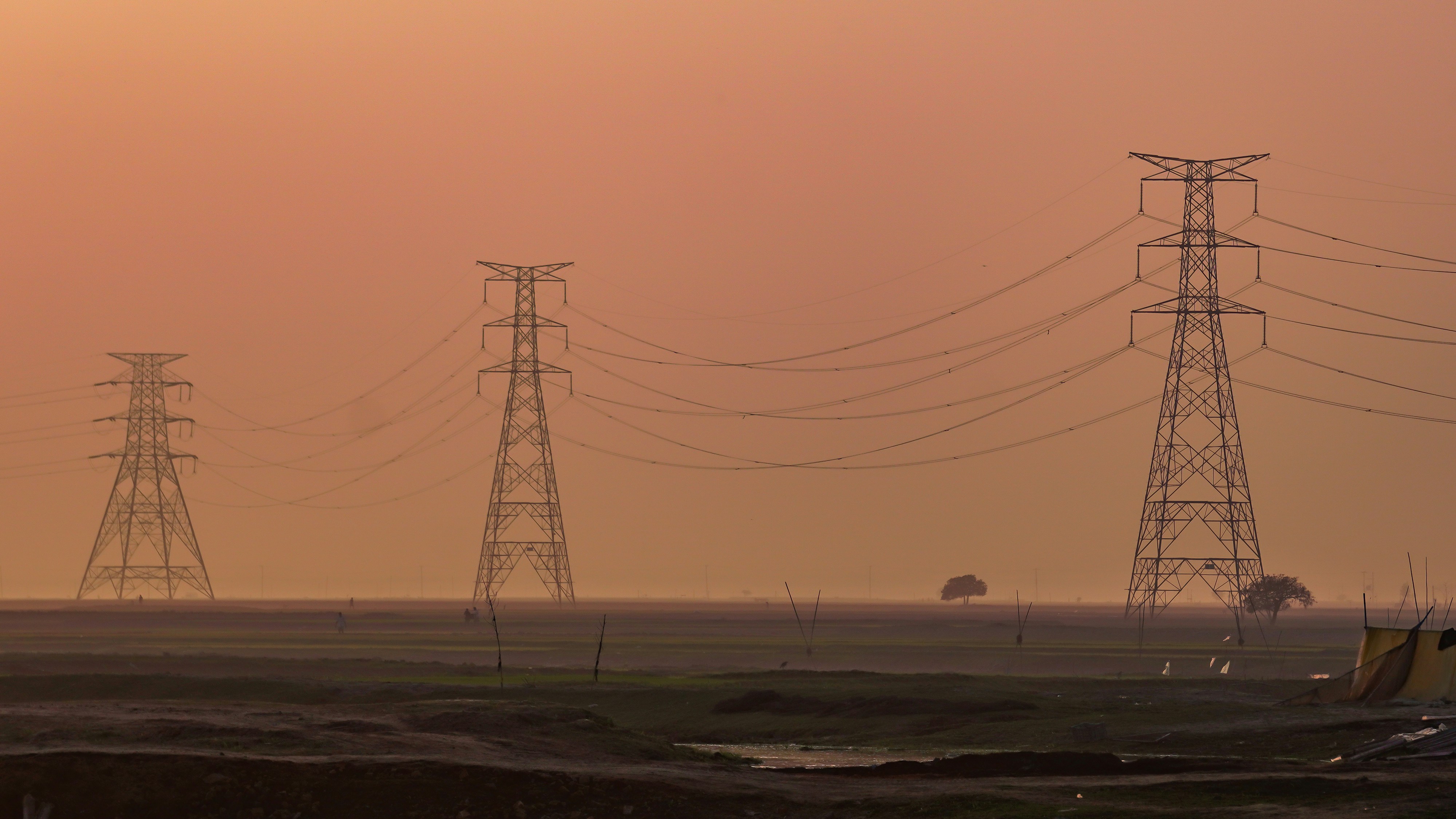 Power lines at sunset