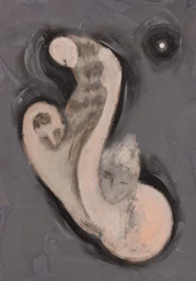 Abstract figures in muted tones against dark background