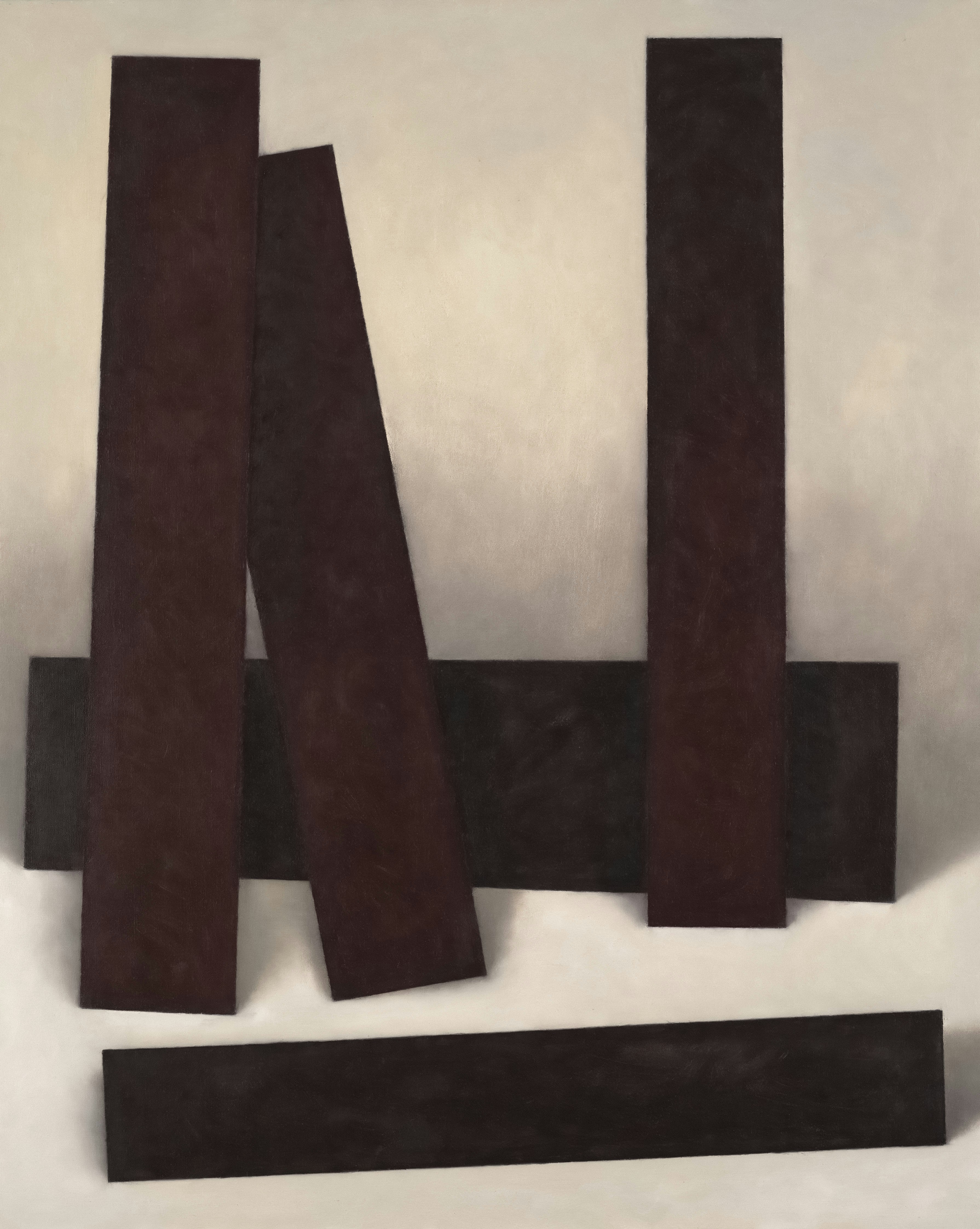 Dunkle rechteckige Formen sind abstrakt auf hellem Hintergrund angeordnet