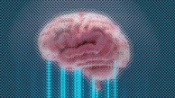 A brain displayed with glowing blue lines.