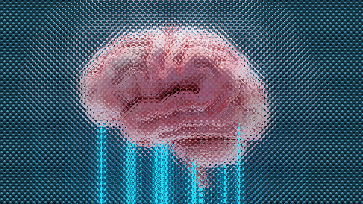 Glowing brain with blue neural connections illustration