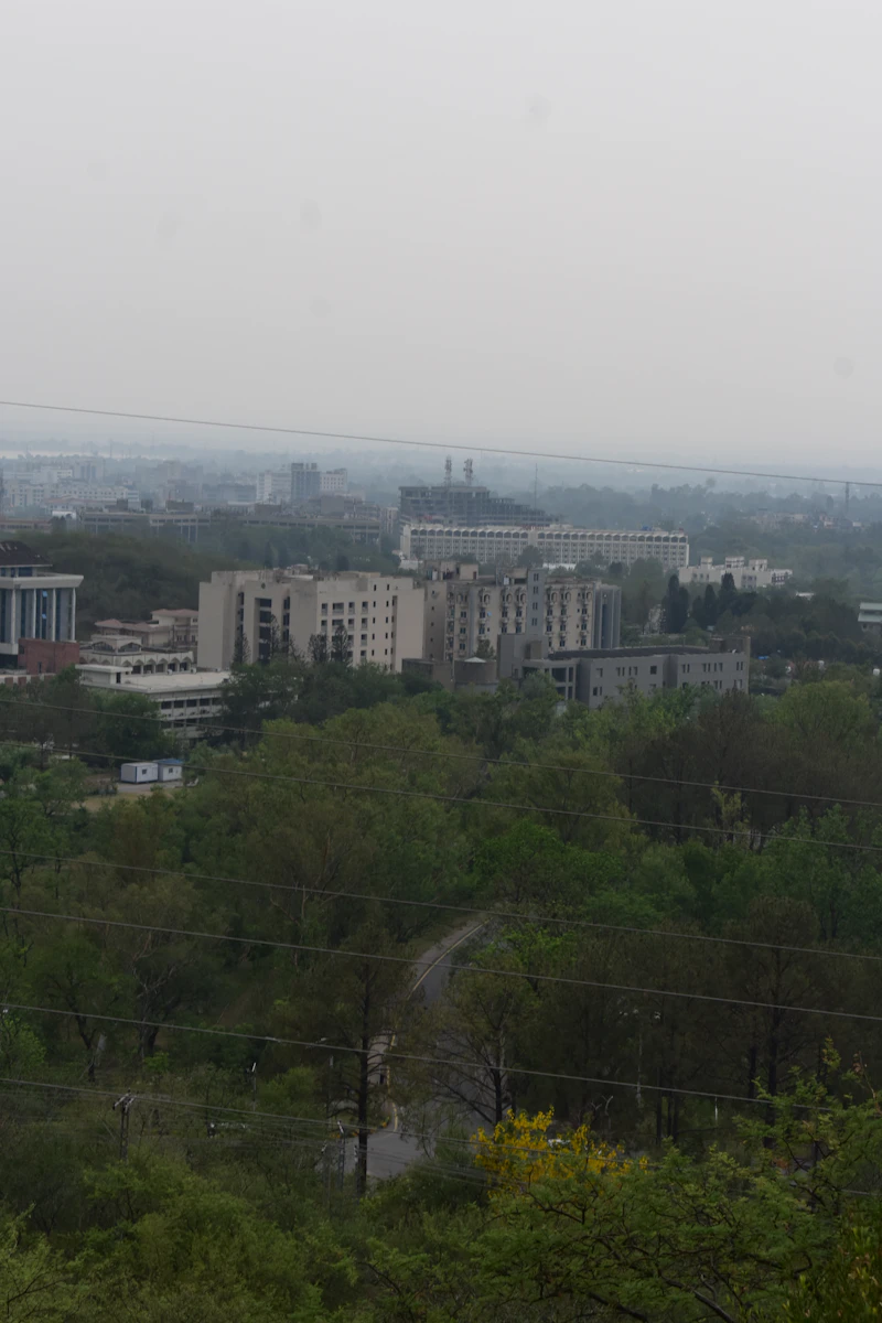 Hazy view of buildings and trees across Islamabad, Pakistan
