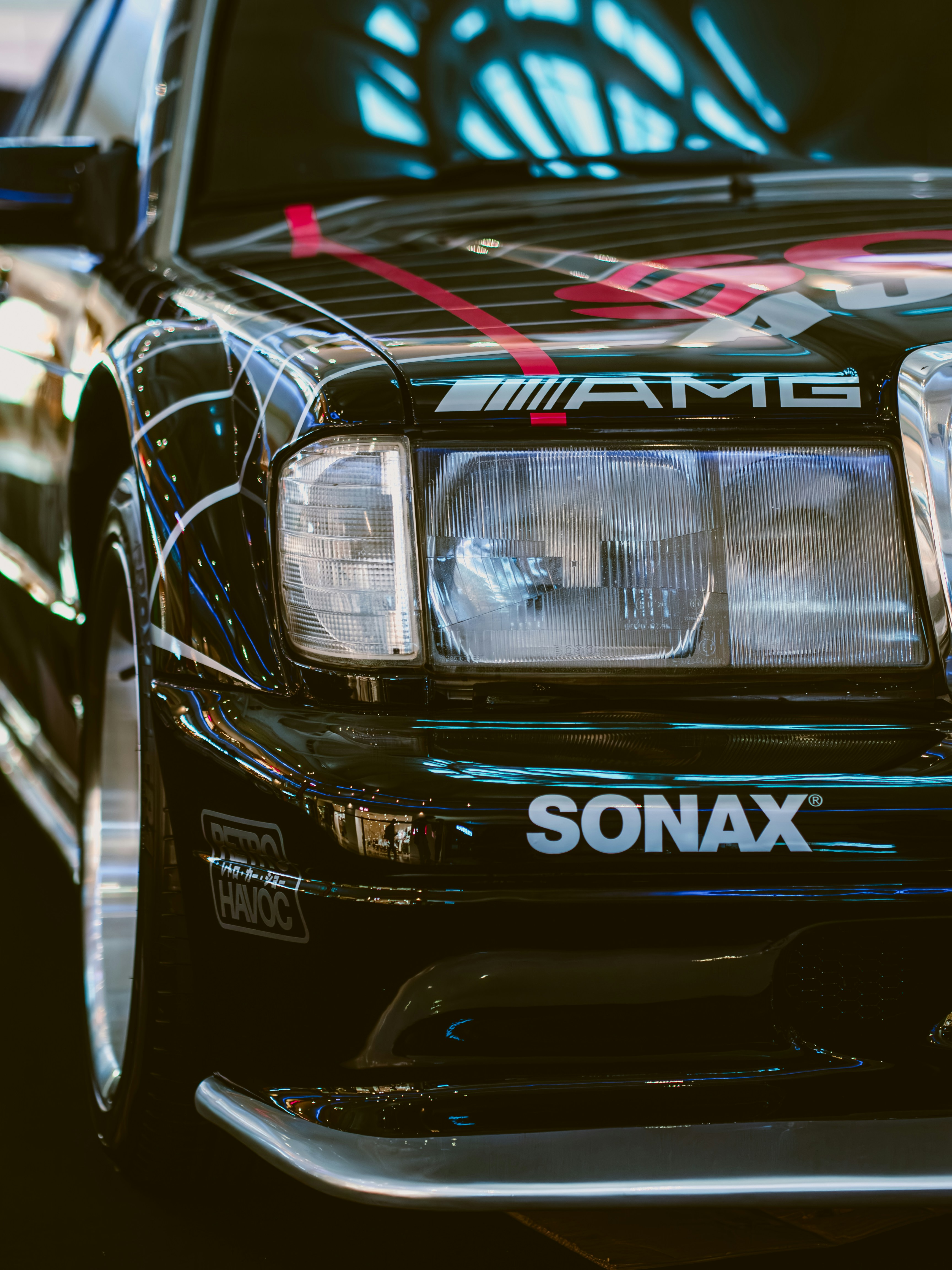 A close-up shot of a classic amg mercedes.