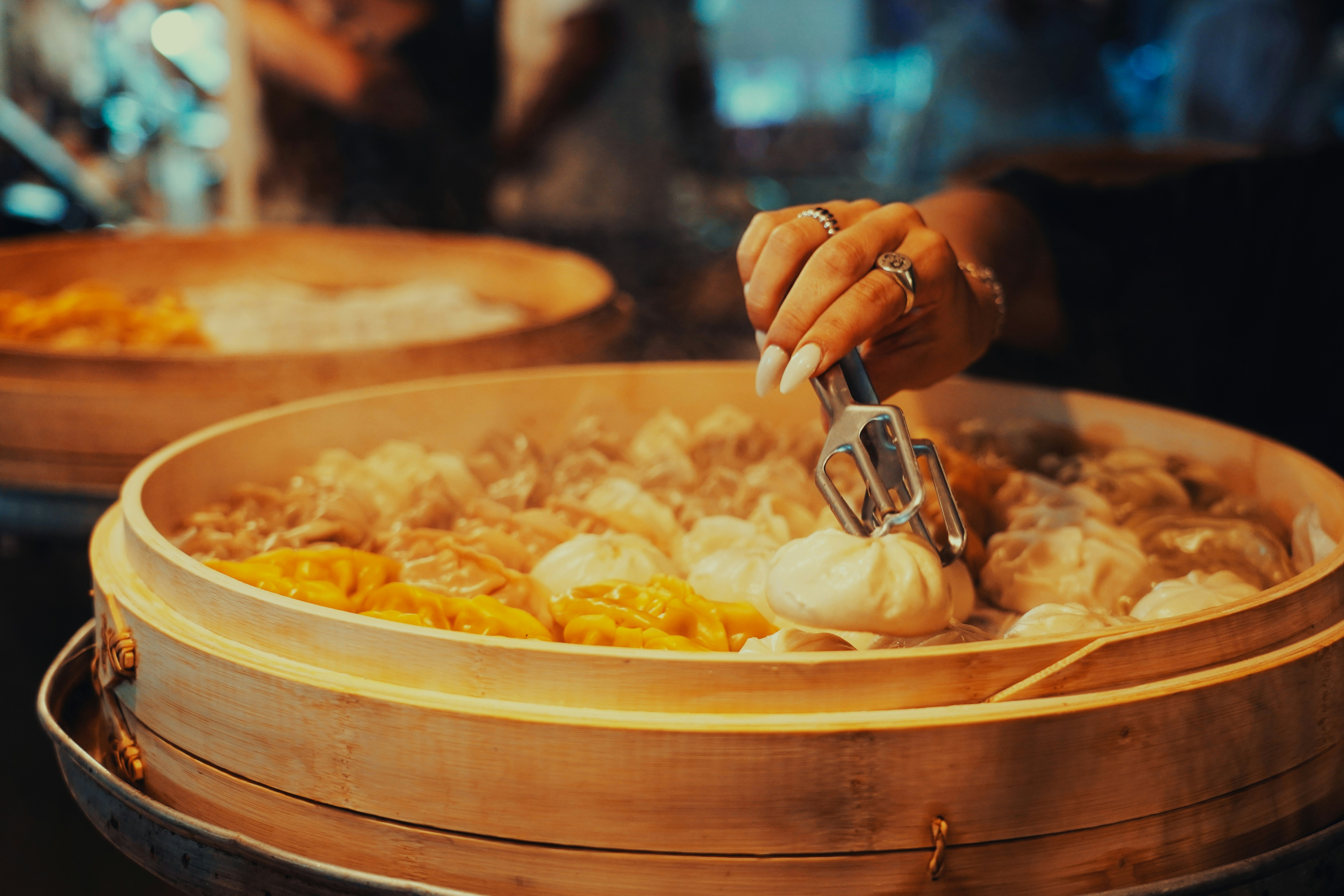 Colorful steamed dumplings and bao buns