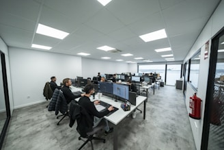 Office workers are busy working on computers.