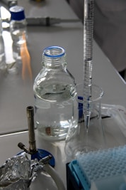Laboratory glassware is seen in a scientific experiment.