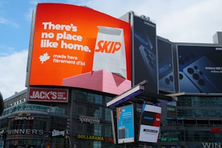 A billboard advertises for skip the dishes.