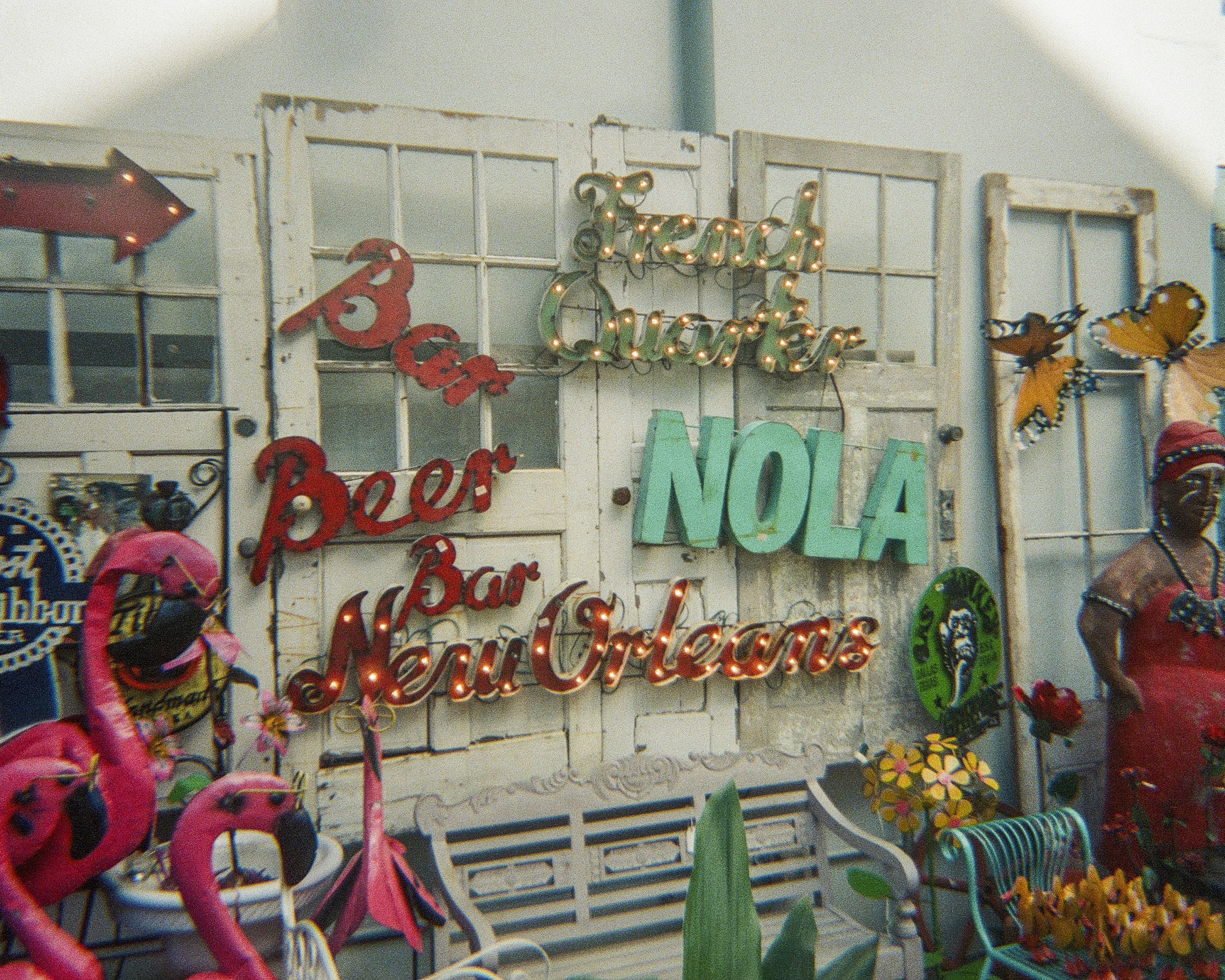 New orleans-themed decor brightens a wall.